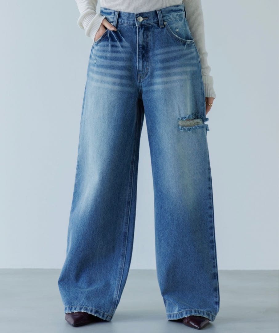 SENEE ワイドレッグデニム ライトブルー