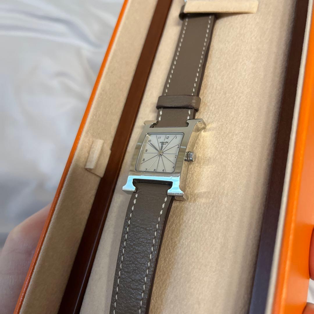 HERMESレザー スクエアフェイス時計