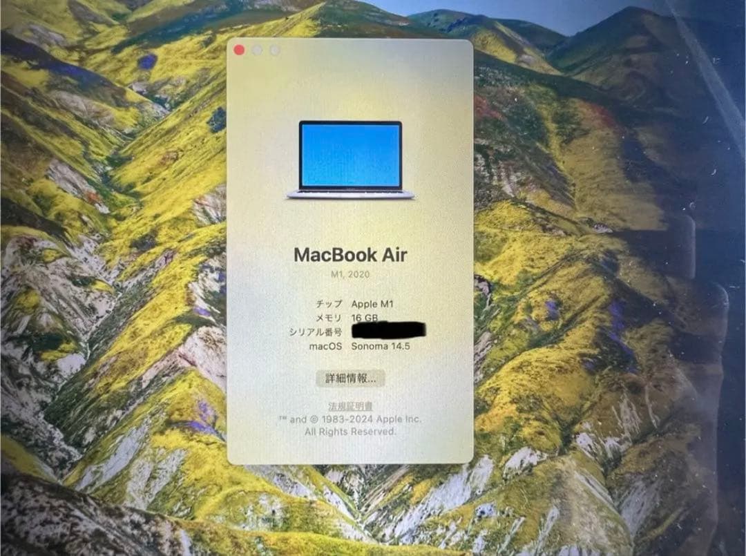 【美品】MacBook air 13.3インチ M1/16GB/512GB
