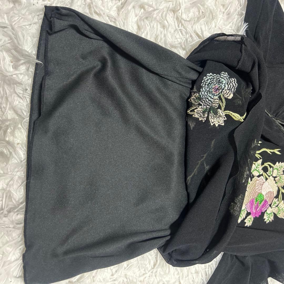 Vivienne Tam 花柄刺繍 シアーブラウス ブラック チャイナ風 長袖