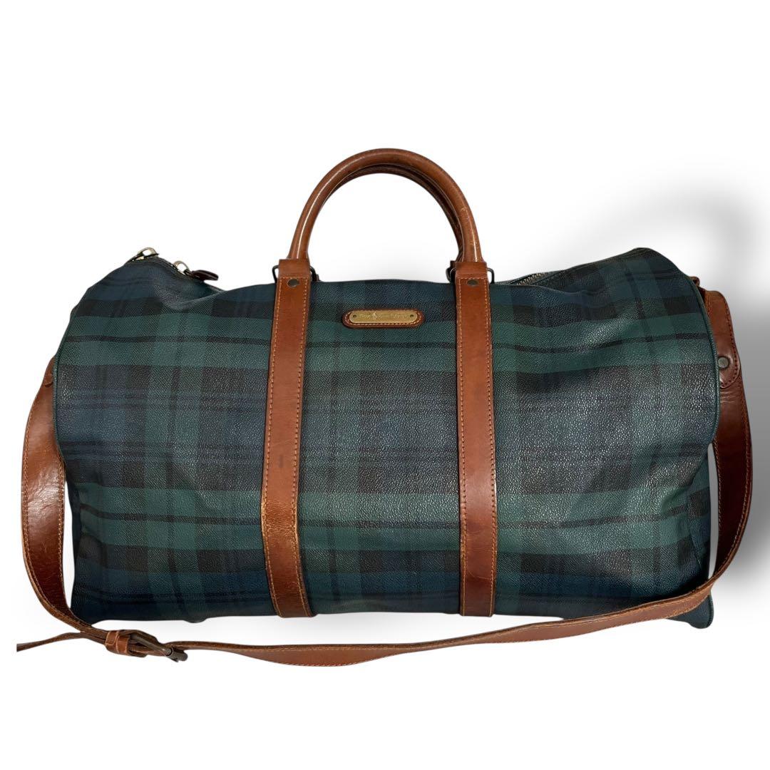 ポロラルフローレン☆2way ブラックウォッチ PVC レザー ボストンバッグ