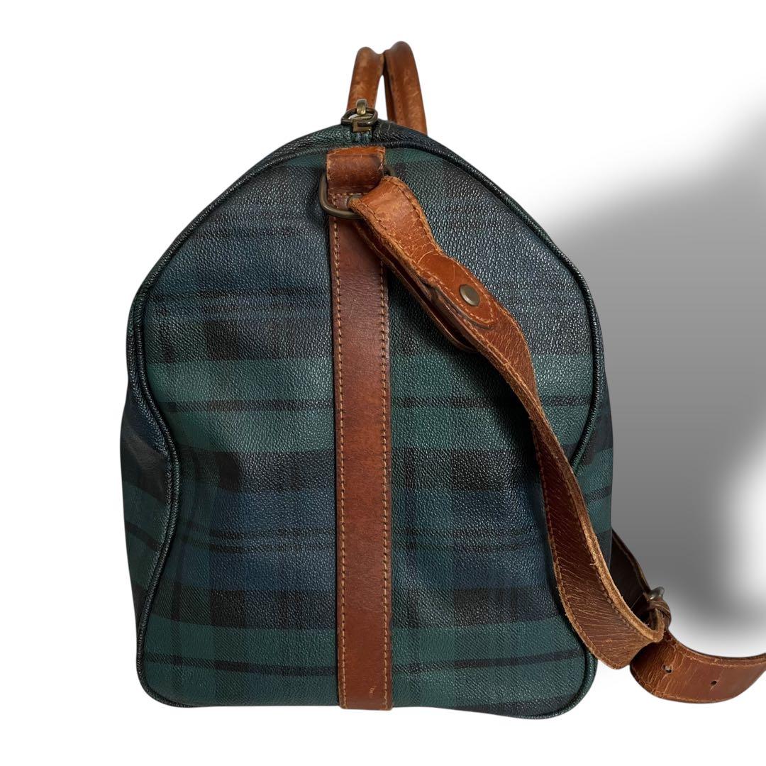 ポロラルフローレン☆2way ブラックウォッチ PVC レザー ボストンバッグ