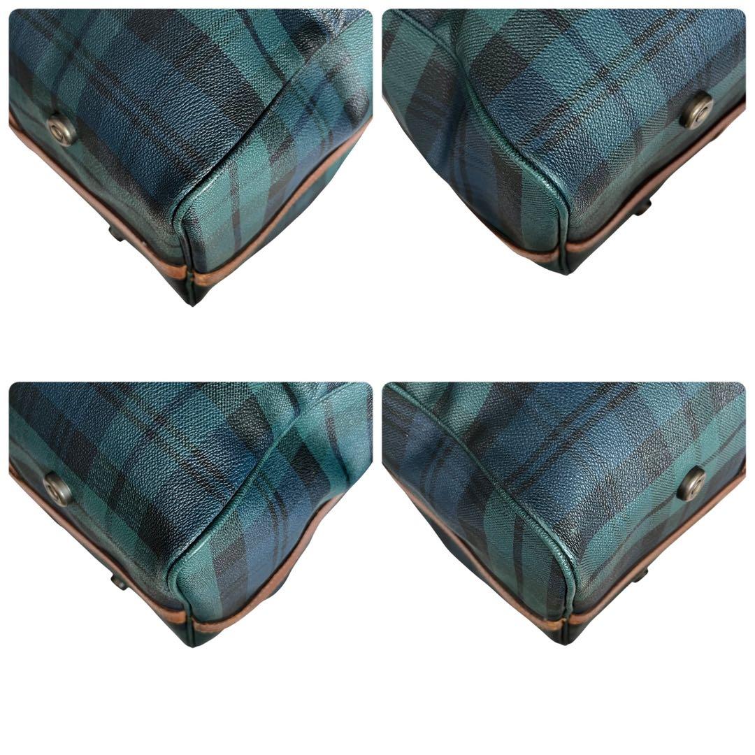 ポロラルフローレン☆2way ブラックウォッチ PVC レザー ボストンバッグ