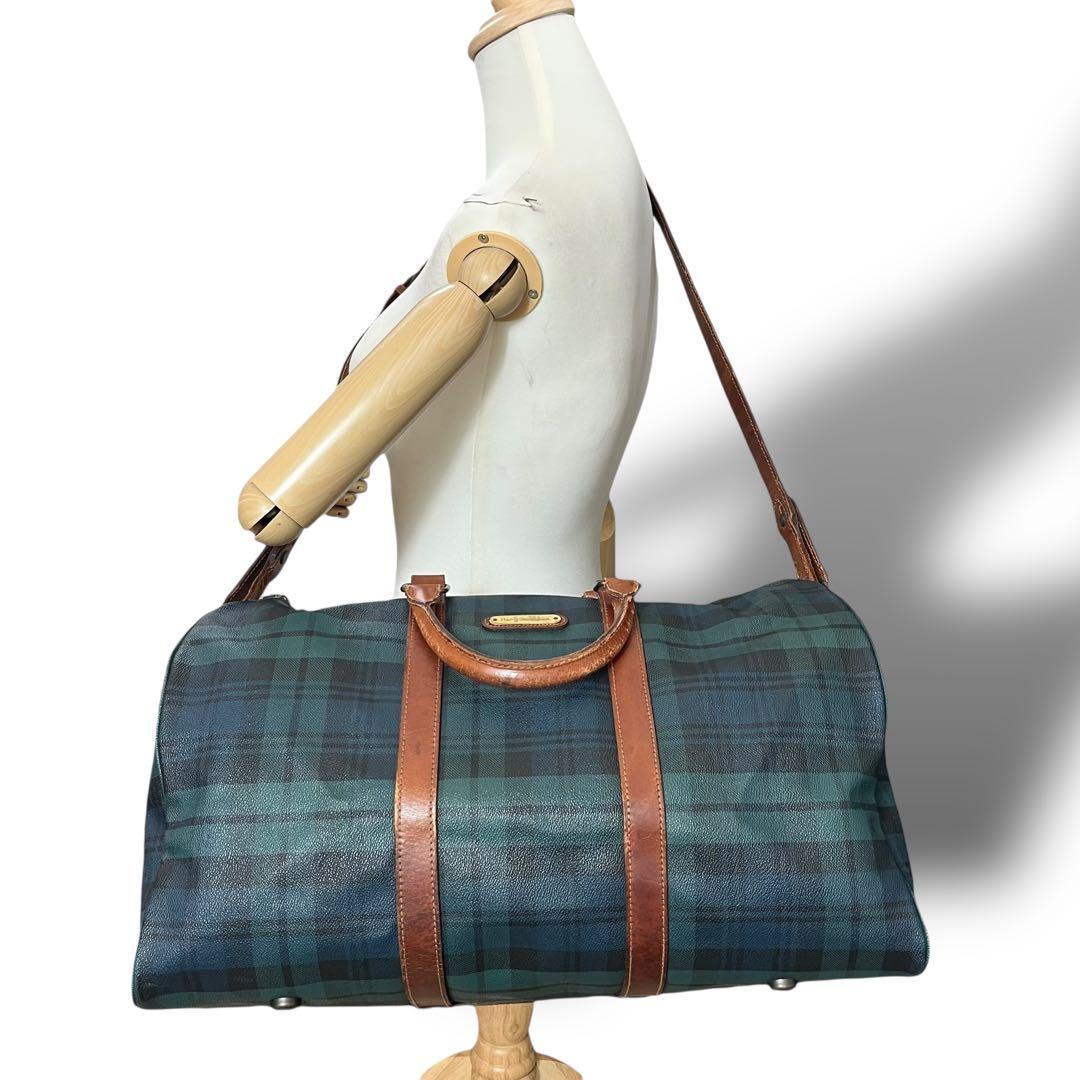 ポロラルフローレン☆2way ブラックウォッチ PVC レザー ボストンバッグ