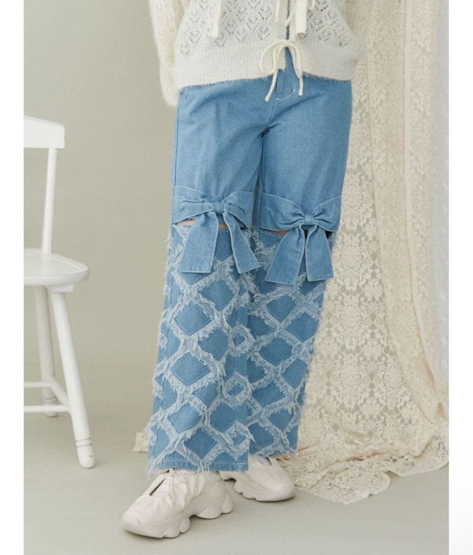 merry jenny フリンジデニムribbonパンツ