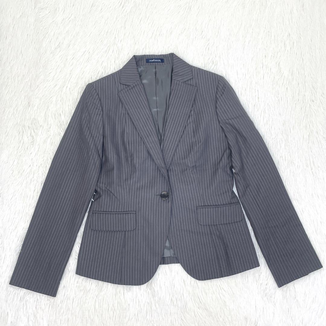 美品✨NEWYORKER シルク混　グレーシャドーストライプ　 3点セット