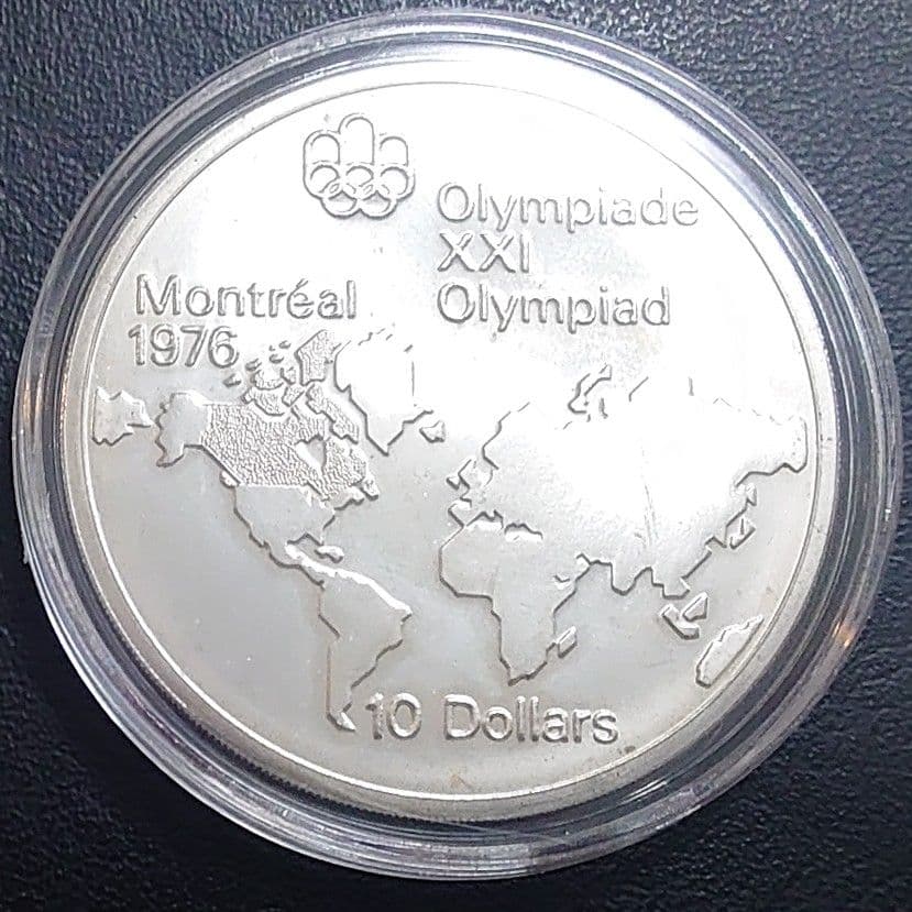 1976年カナダ銀貨 10ドル モントリオールオリンピック世界地図特大記念銀貨