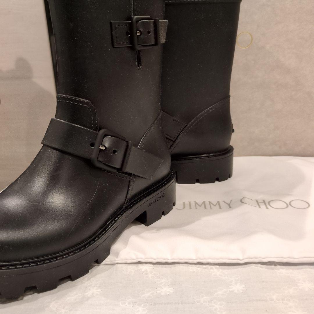 ❤ジミーチュウJIMMY CHOO厚底レインブーツ 黒 （24センチ）梅雨時重宝