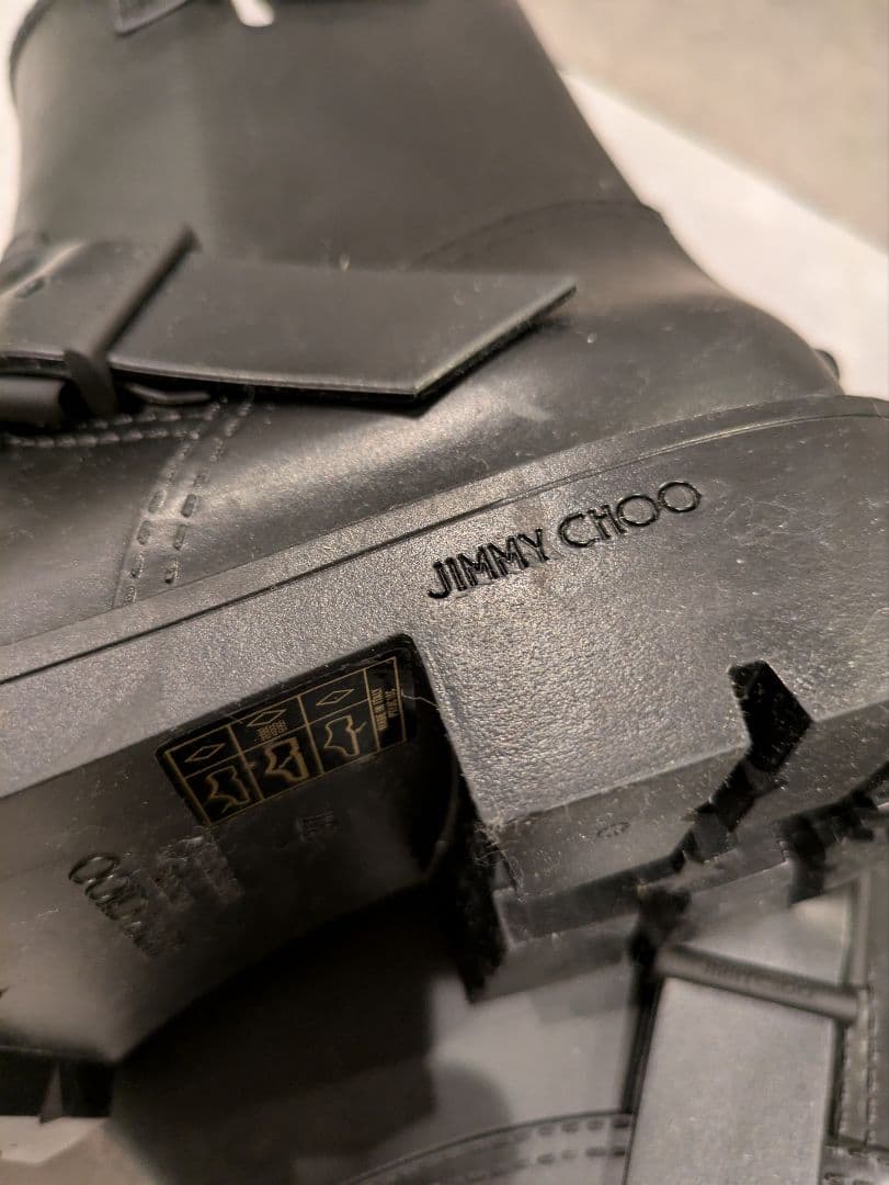 ❤ジミーチュウJIMMY CHOO厚底レインブーツ 黒 （24センチ）梅雨時重宝