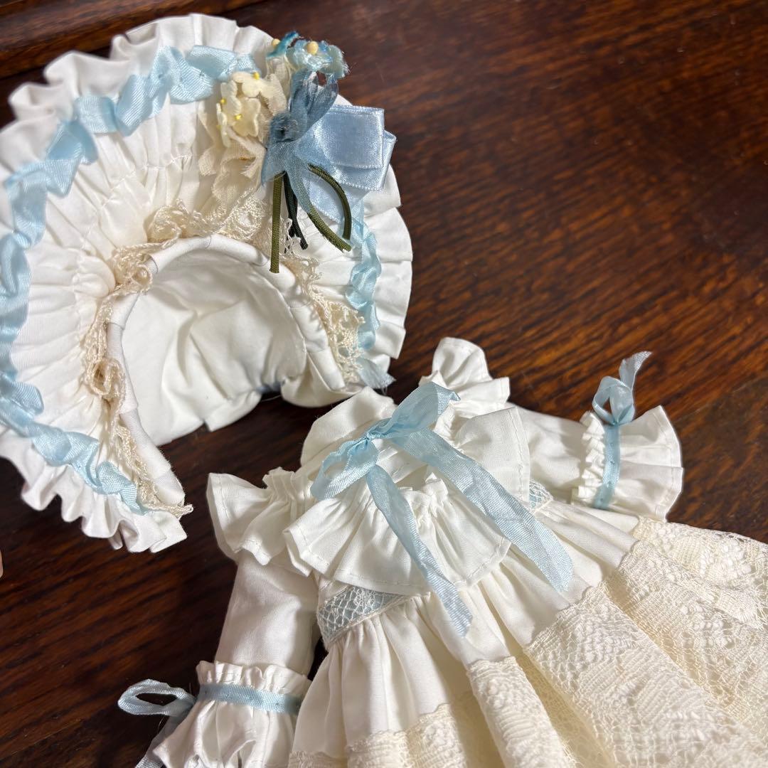 アンティークドール ビスクドール ドレス ボネ ブルー リボン レース