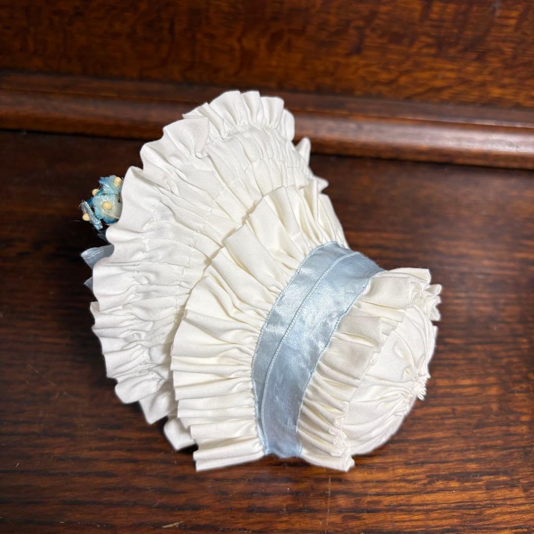 アンティークドール ビスクドール ドレス ボネ ブルー リボン レース