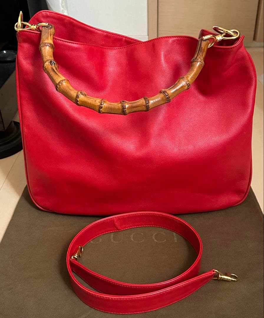 美品♪オールドグッチ　バンブートート大　赤