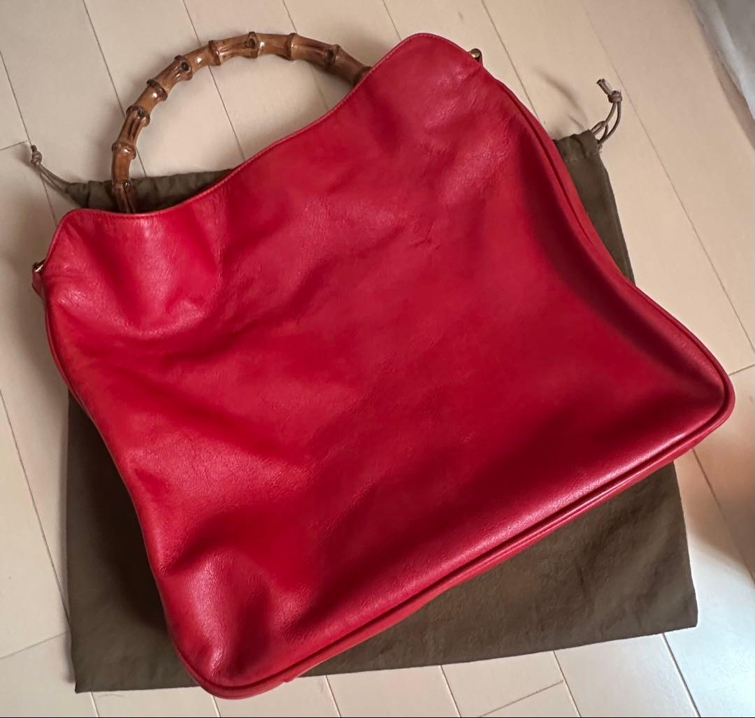 美品♪オールドグッチ　バンブートート大　赤