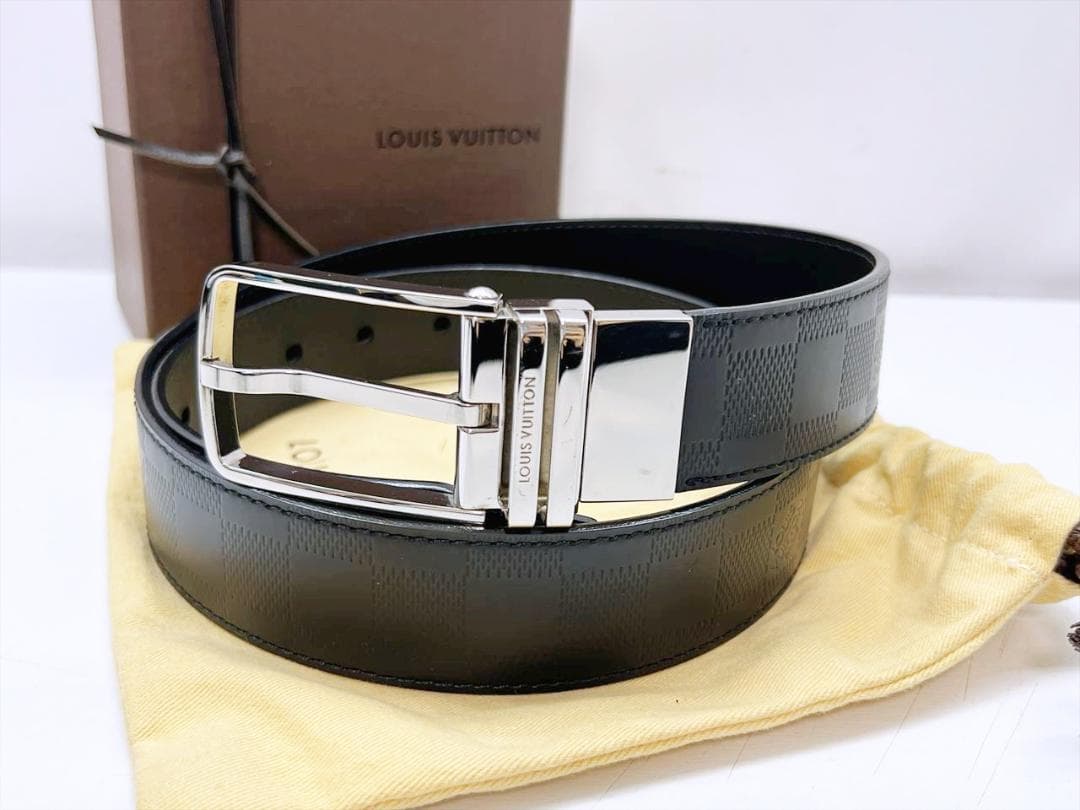 使用感なし　ヴィトン　ダミエアンフィニ　サンチュール　リバーシブル　ベルト　90