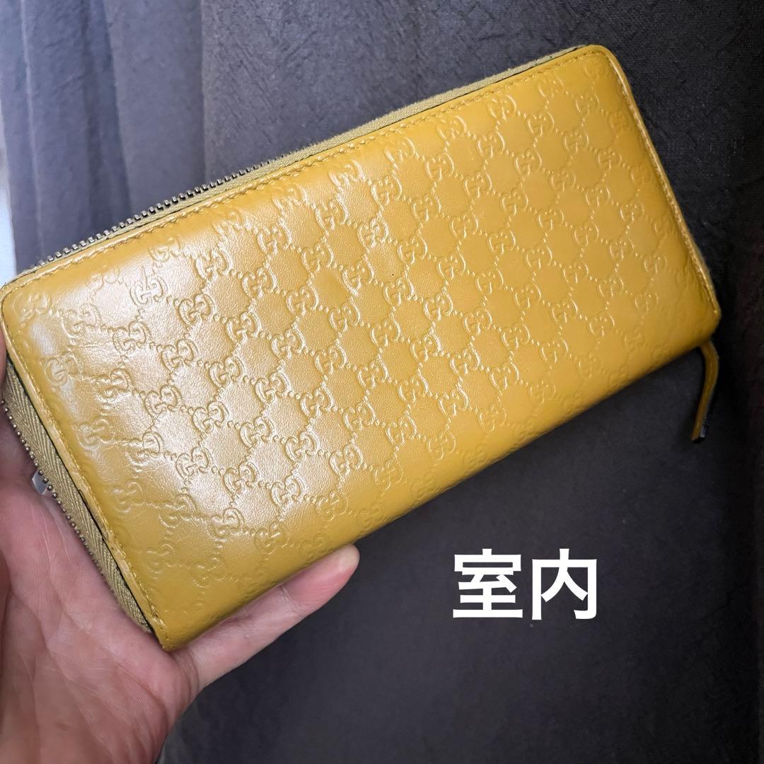 グッチ　ラウンドファスナー　マイクロシマ　マスタードイエロー　メンズ　レディース