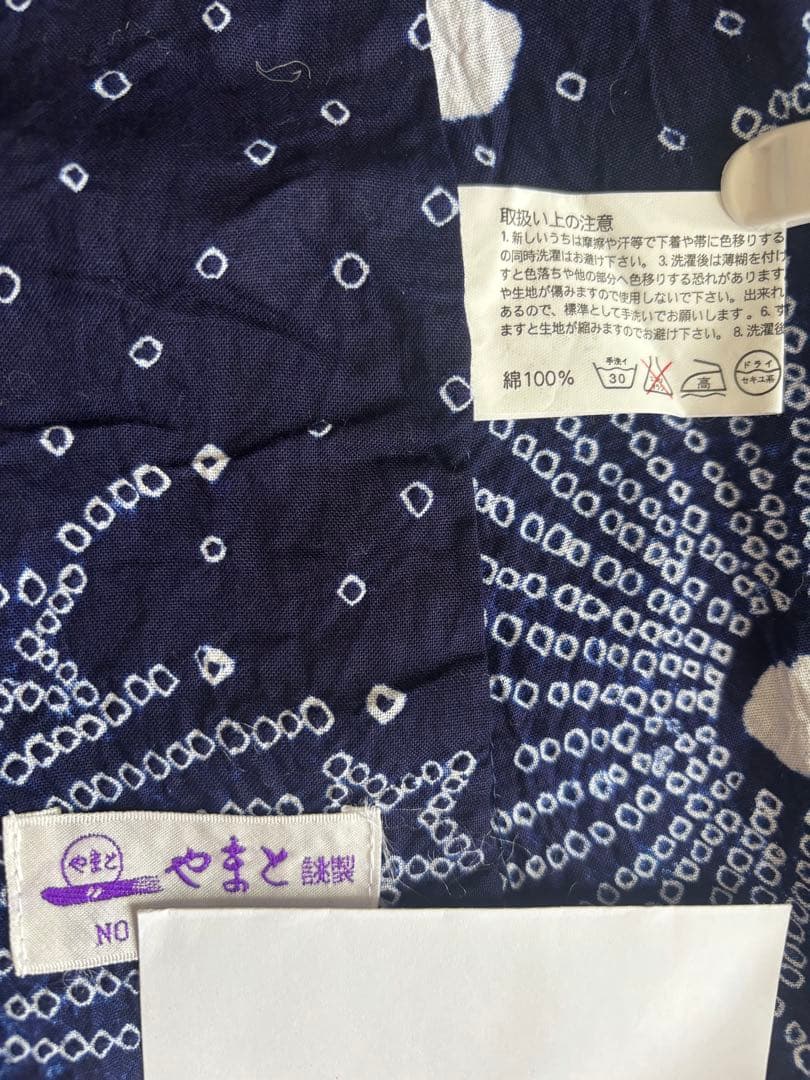 絞り浴衣　単品　藍色　花火と星模様 やまと　綿　高級浴衣