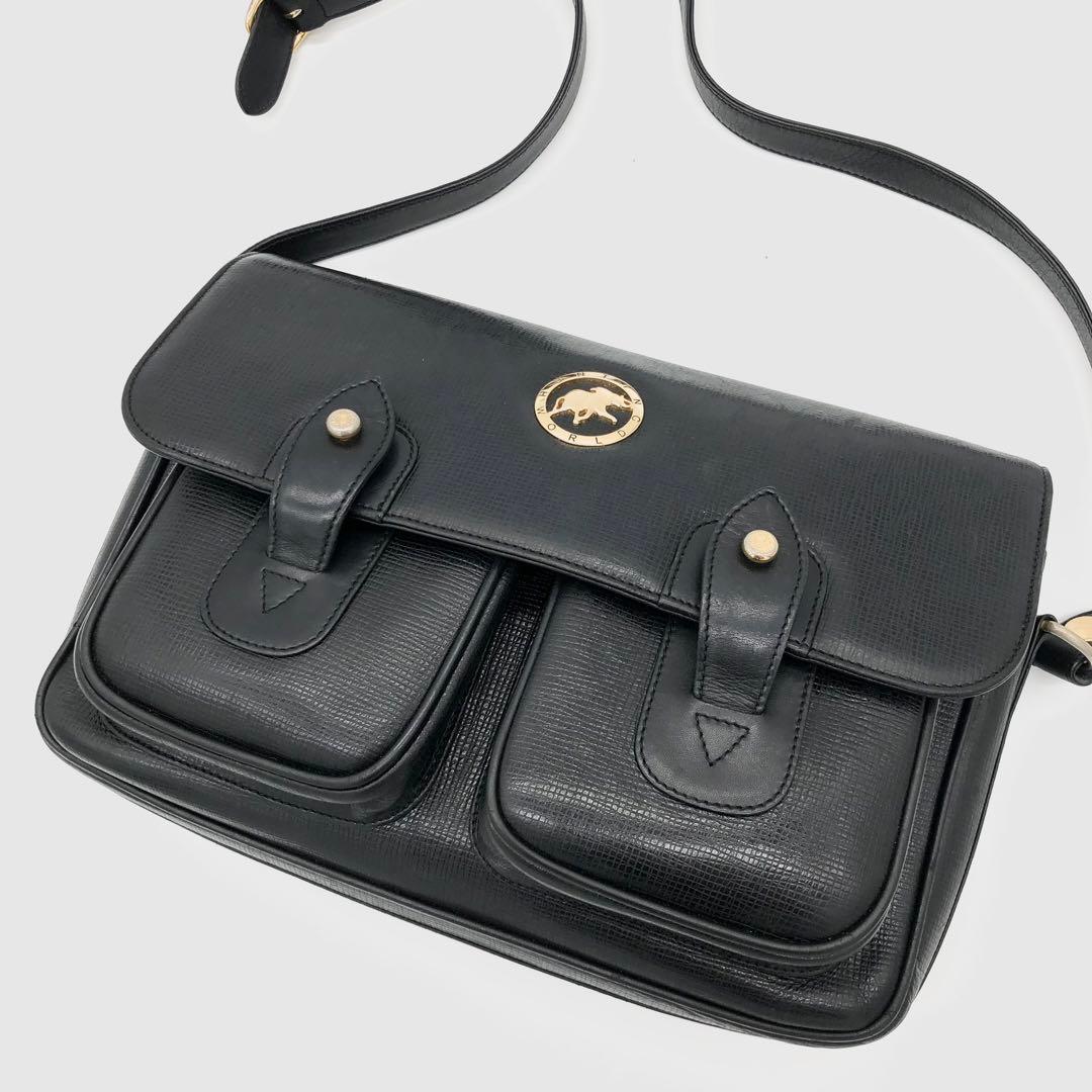 【極美品】ハンティングワールド　キャリーオール　メッセンジャーバッグ　レザー　黒