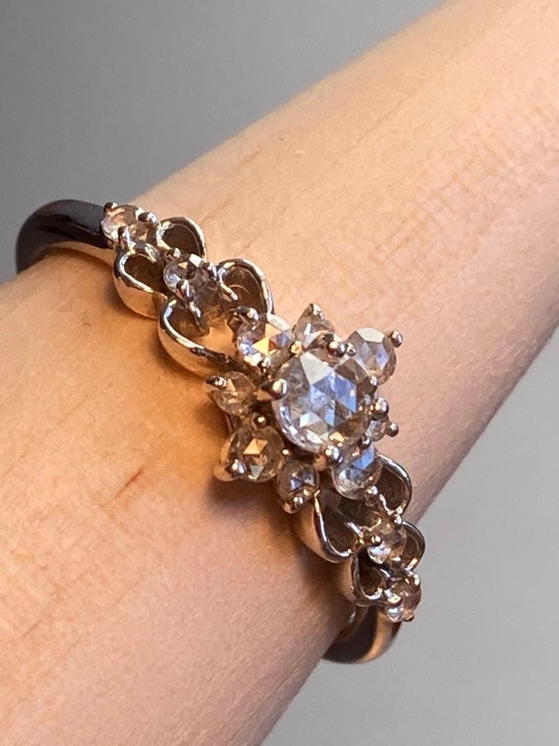 m*l様 ローズカットダイヤモンド透かしリングK18WG 18金ホワイトゴールド