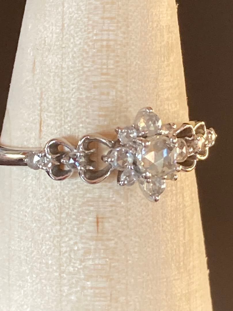 m*l様 ローズカットダイヤモンド透かしリングK18WG 18金ホワイトゴールド