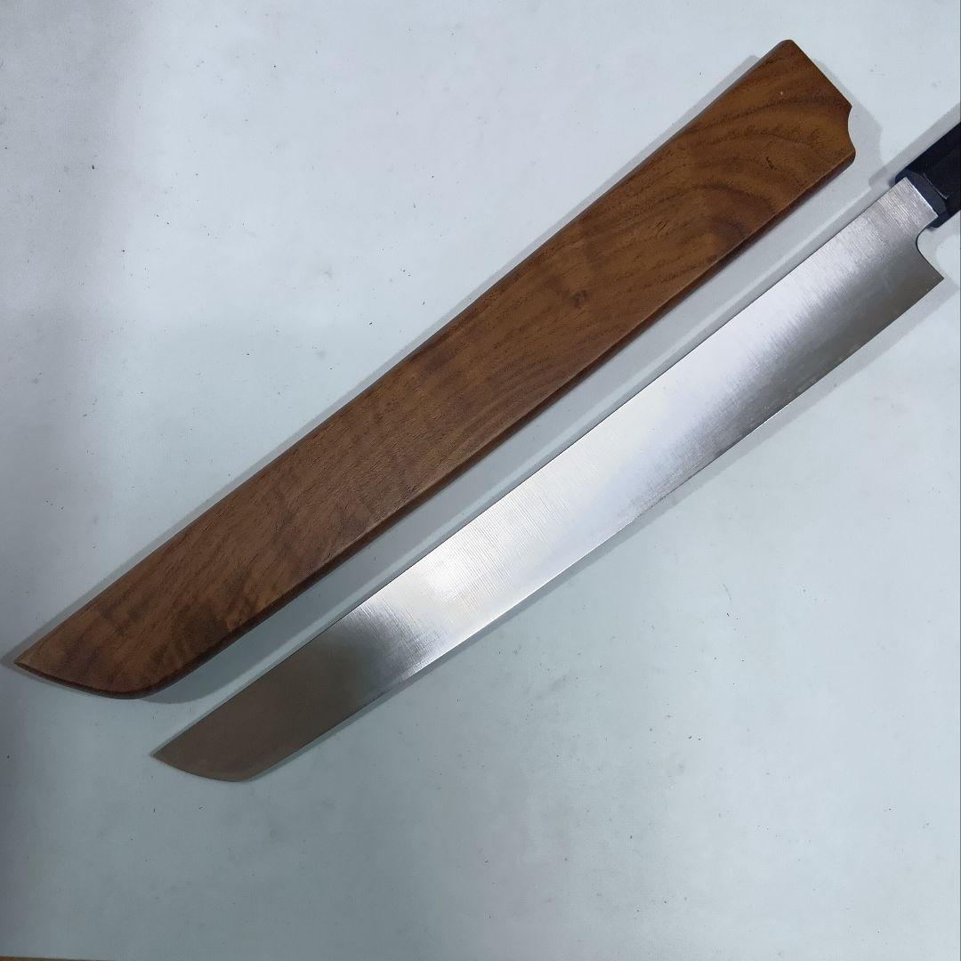 ステン本焼V金10号先丸柳刃包丁30cm黒水牛黒檀八角柄