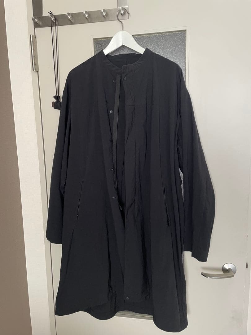 en Routeブラック ノーカラーモッズコート ロング丈