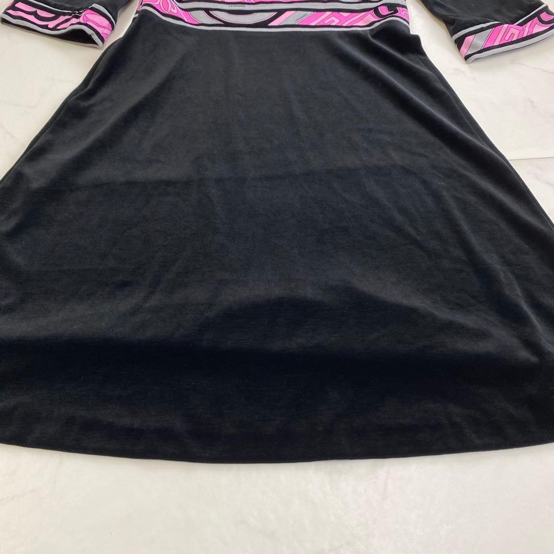 美品★LEONARD 膝丈ワンピース 5分袖 カンカン素材 ベロア 38