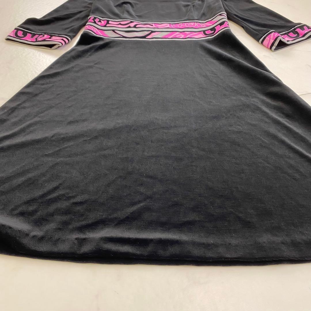 美品★LEONARD 膝丈ワンピース 5分袖 カンカン素材 ベロア 38