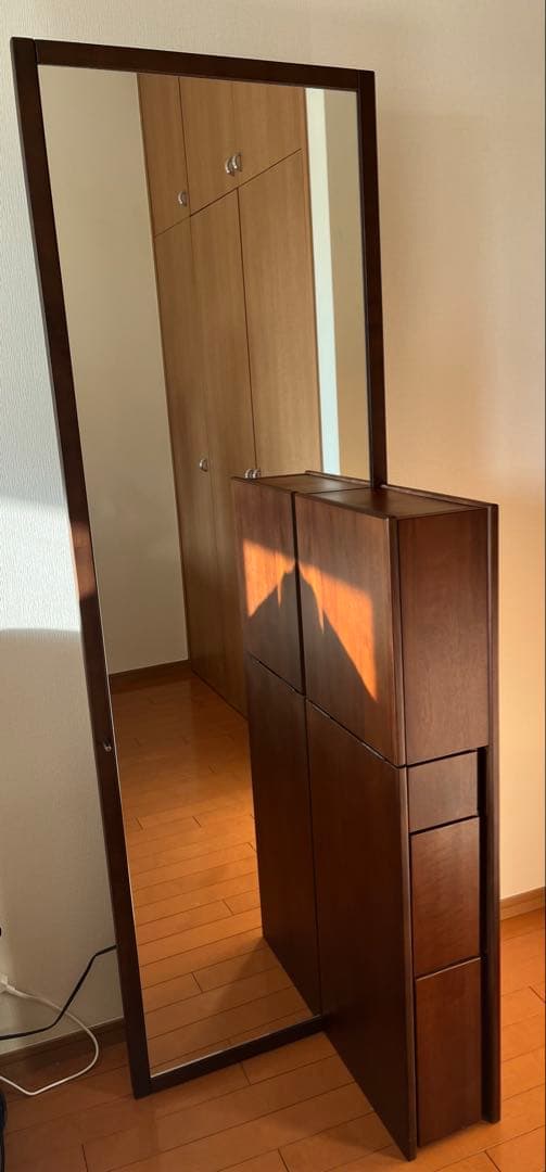 引き出し付きスリムドレッサー　全身鏡