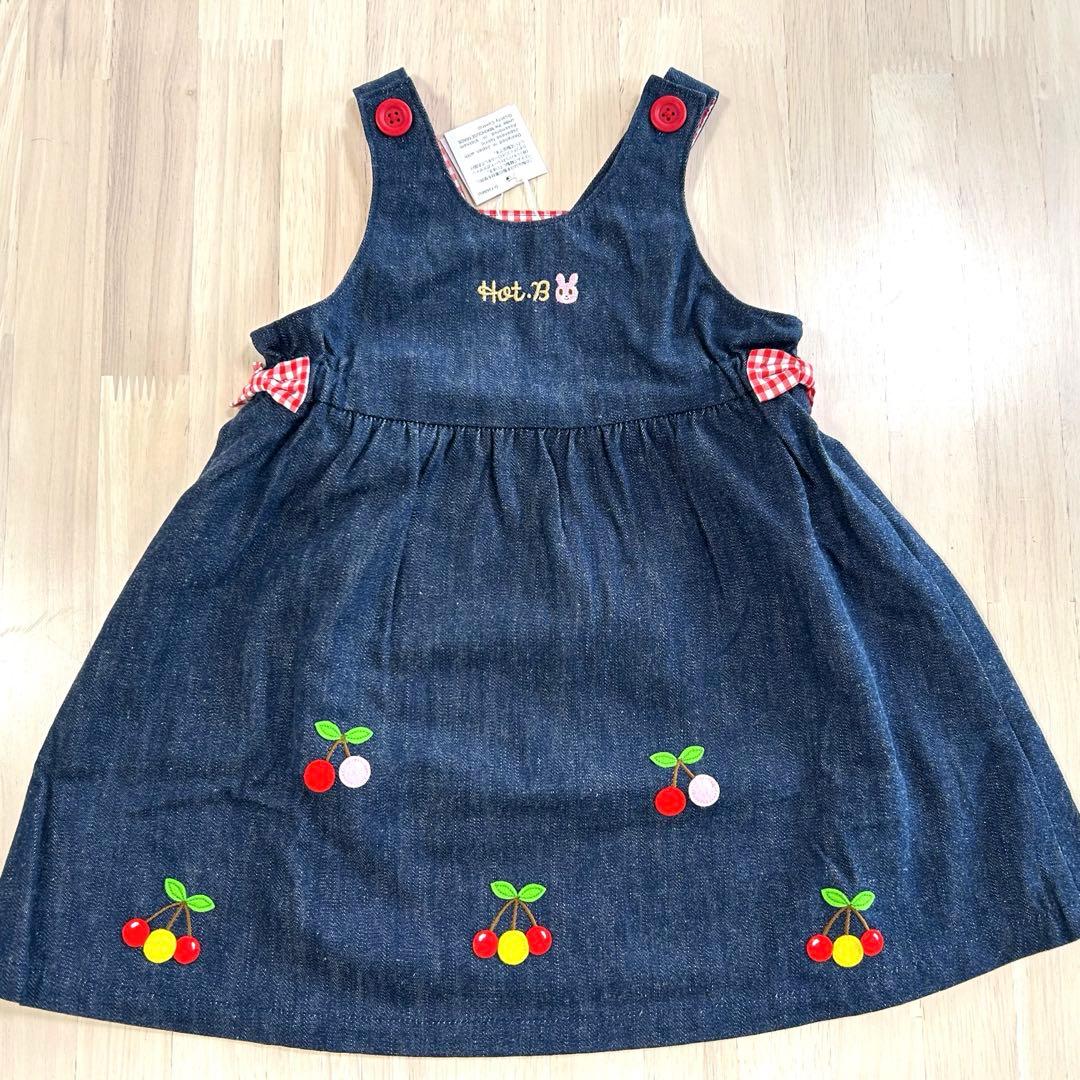 【80cm】 さくらんぼ刺繍 ジャンパースカート＆ブラウス　新品未使用