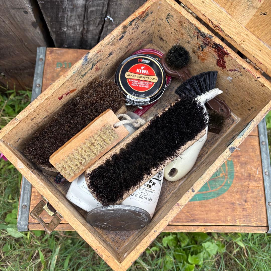 【USA Vintage】 KIWI シューシャインボックス 靴磨き 木箱