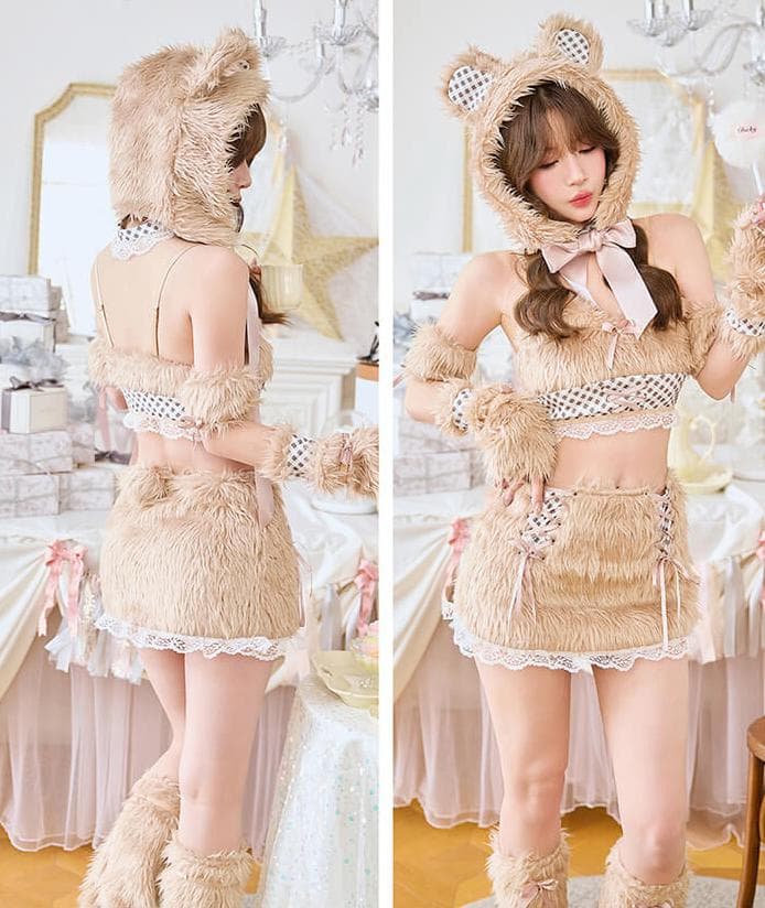 Malymoon　マリームーン　テディベアギンガムファーセットアップ