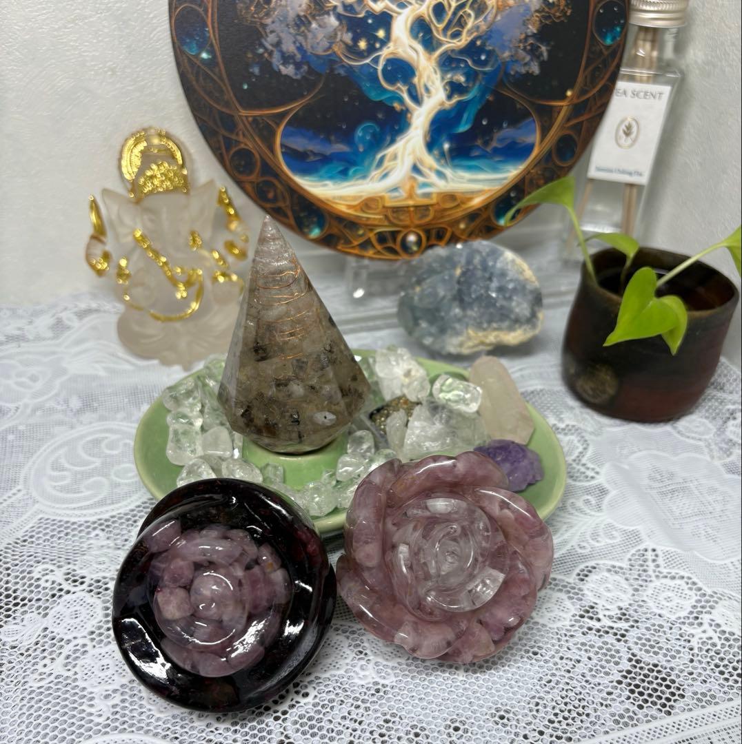 オルゴナイト バラ ディープローズクォーツ＆ ガーネット