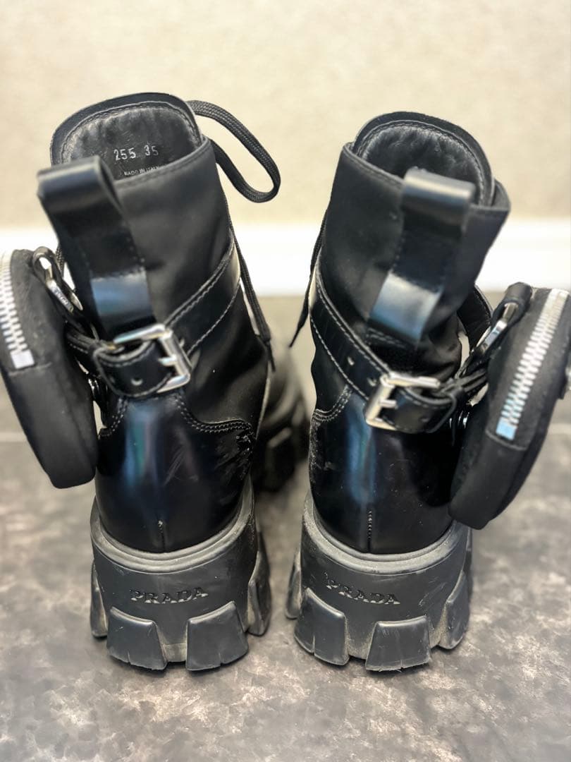 PRADA モノリス ブーツ 22.5 黒 ナイロン×レザー ポーチ付　プラダ