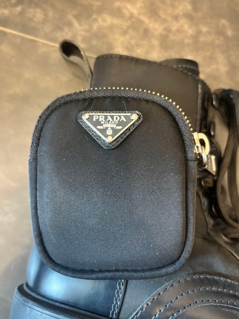 PRADA モノリス ブーツ 22.5 黒 ナイロン×レザー ポーチ付　プラダ