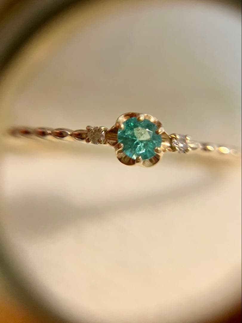 ま*)様 K10＊テイクアップ＊かわいいエメラルド&ダイヤリングです