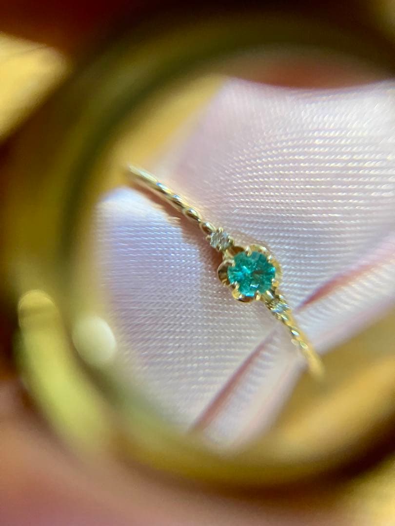 ま*)様 K10＊テイクアップ＊かわいいエメラルド&ダイヤリングです