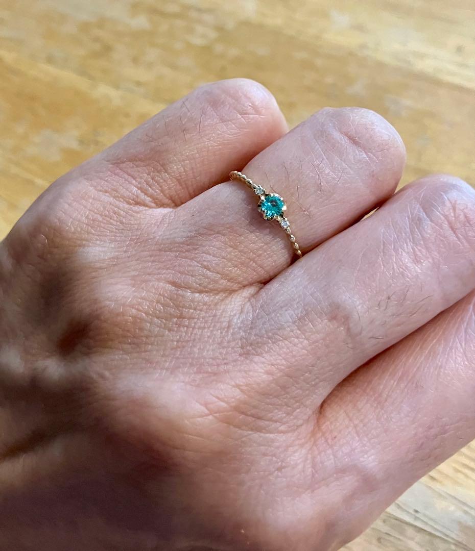 ま*)様 K10＊テイクアップ＊かわいいエメラルド&ダイヤリングです