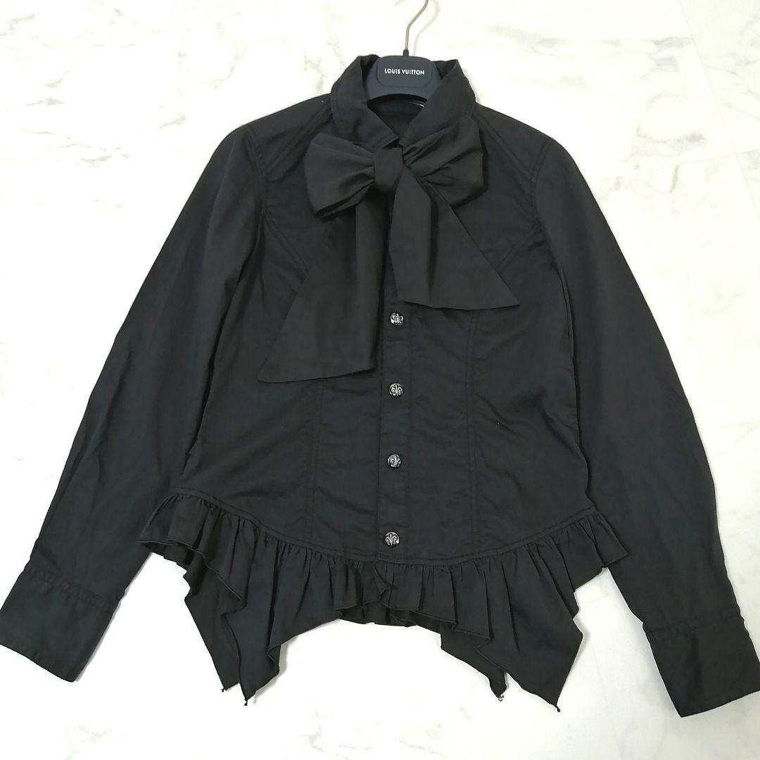 美品✨ アルゴンキン　ボウタイ ブラウス　リボン　変形　銀ボタン　F　ブラック