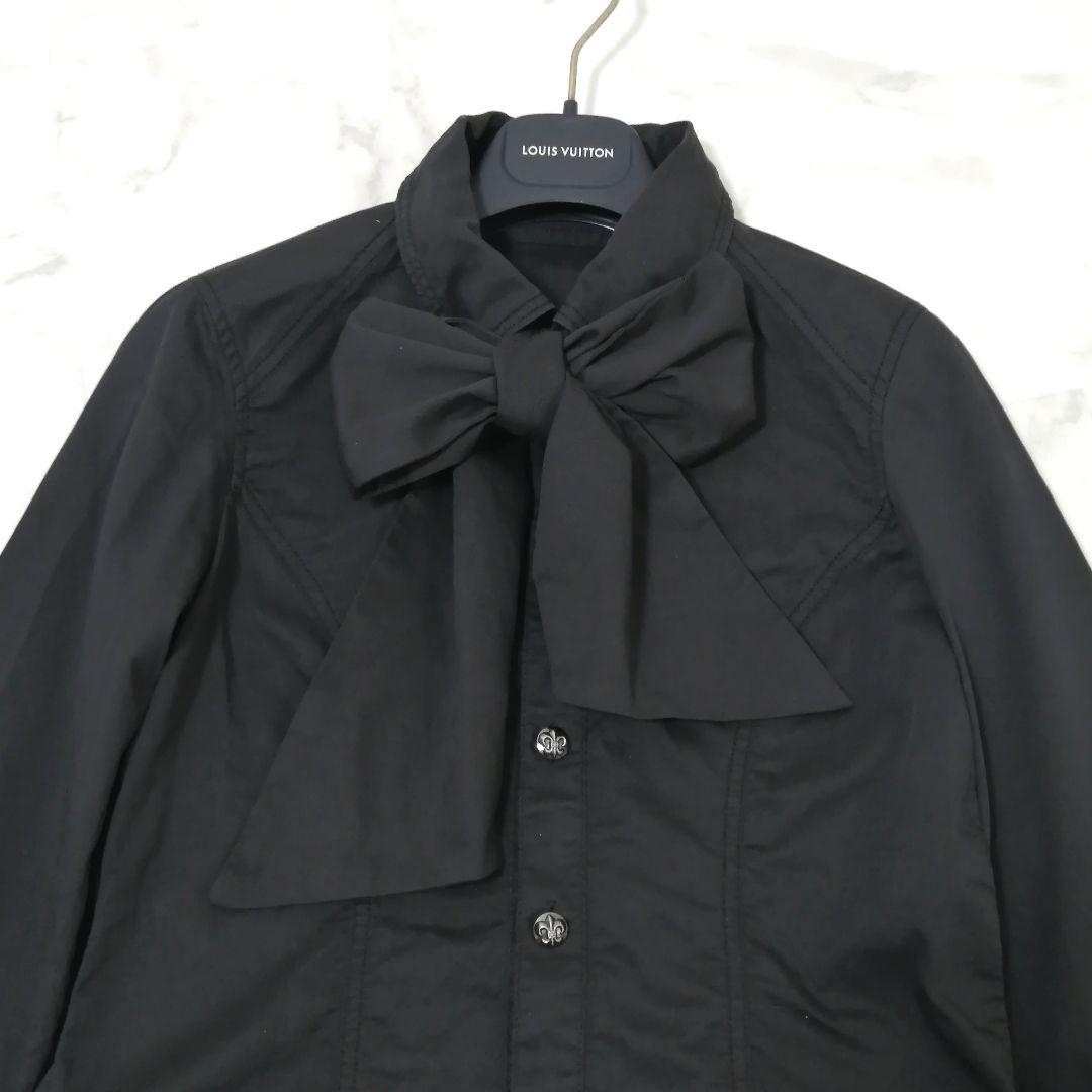 美品✨ アルゴンキン　ボウタイ ブラウス　リボン　変形　銀ボタン　F　ブラック