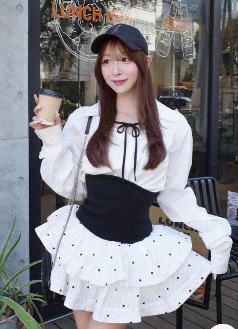 【　Darich　】　ボリュームフレアセットアップ　ホワイト　Free L