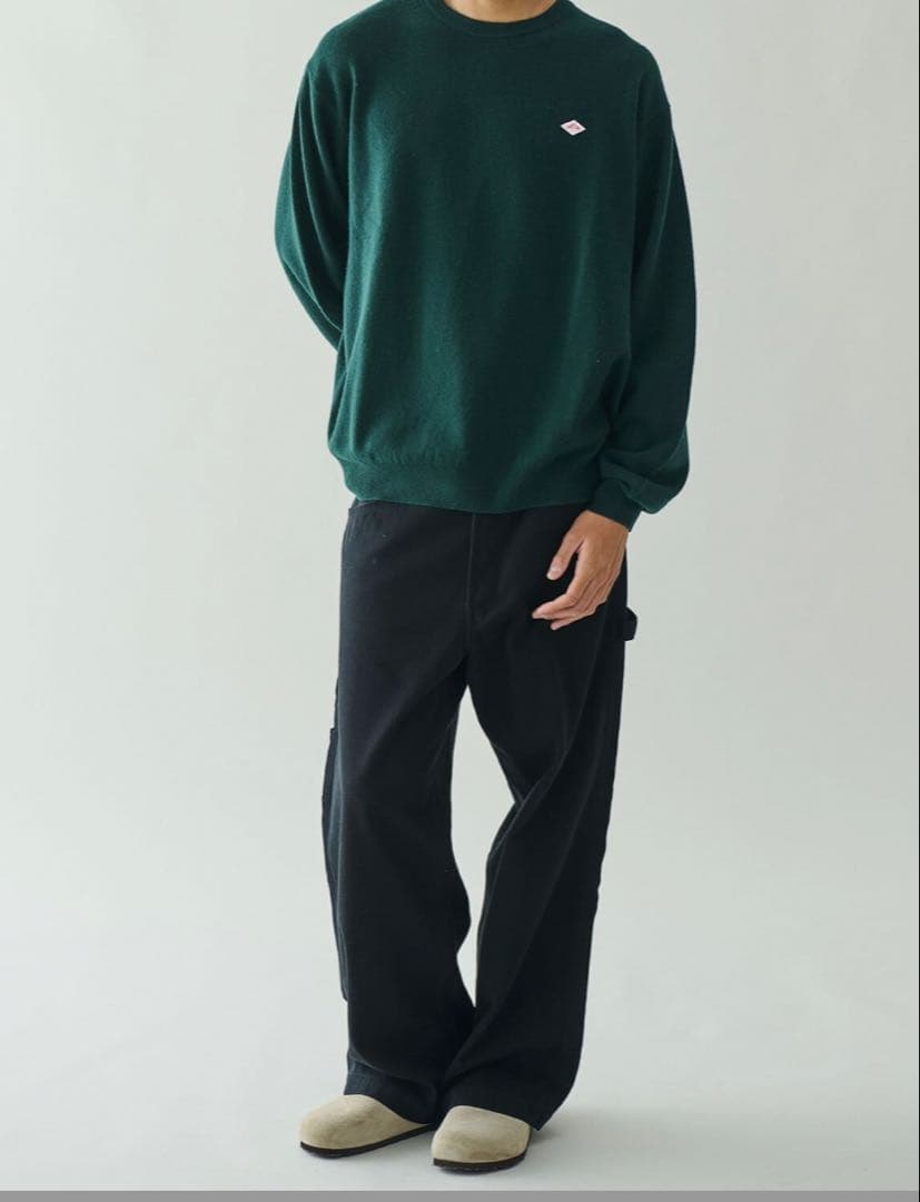 | DANTON｜ ラムウールクルーネックニットプルオーバー・・グリーン40