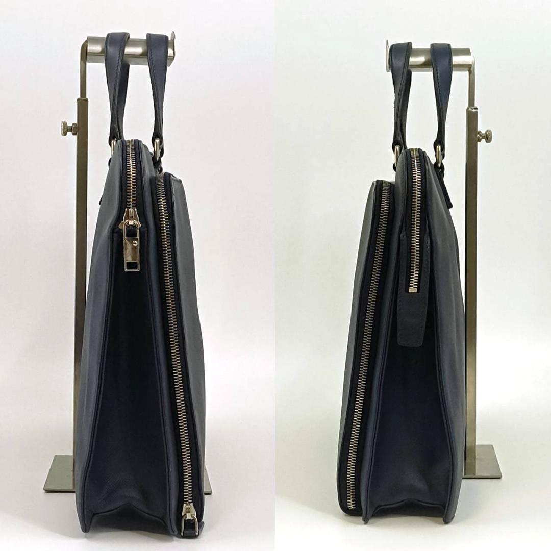 極希少色　プラダ　サフィアーノレザー　ビジネスバッグ　三角ロゴ　ネイビー　白タグ