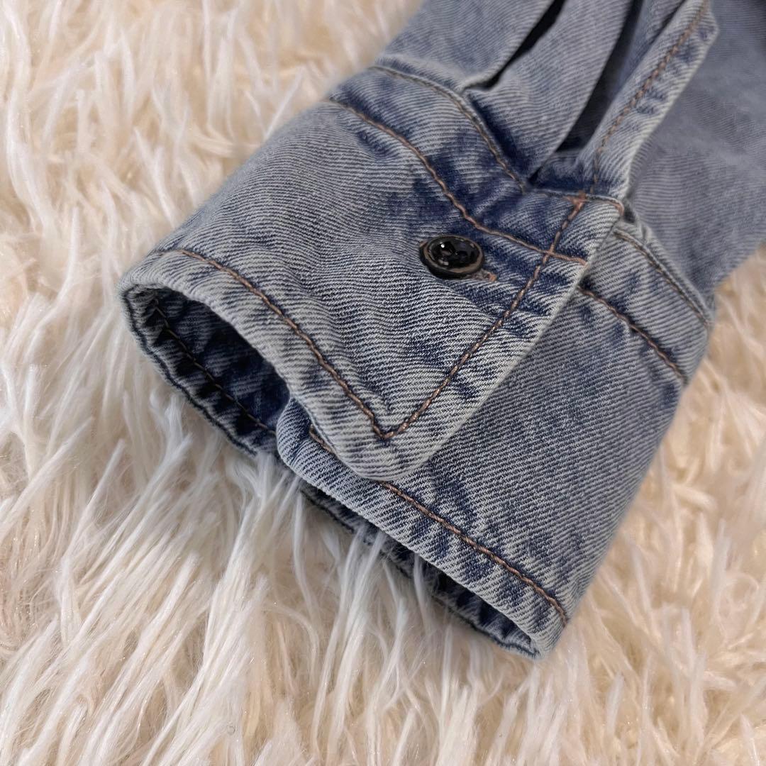 PUAL CE CIN ヴィンテージライクデニムバンドカラーシャツ　ゆったり