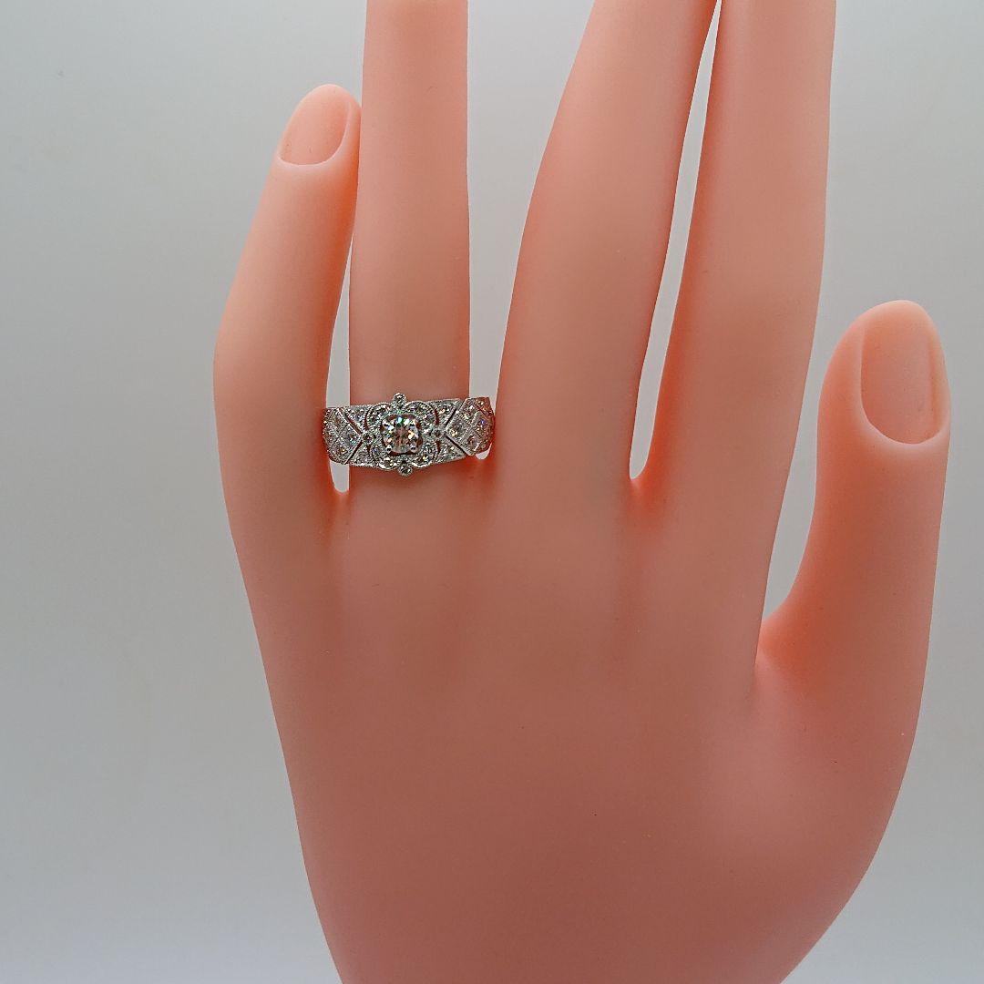 アンティーク風フラワーデザイン 天然ダイヤモンドリング Pt950