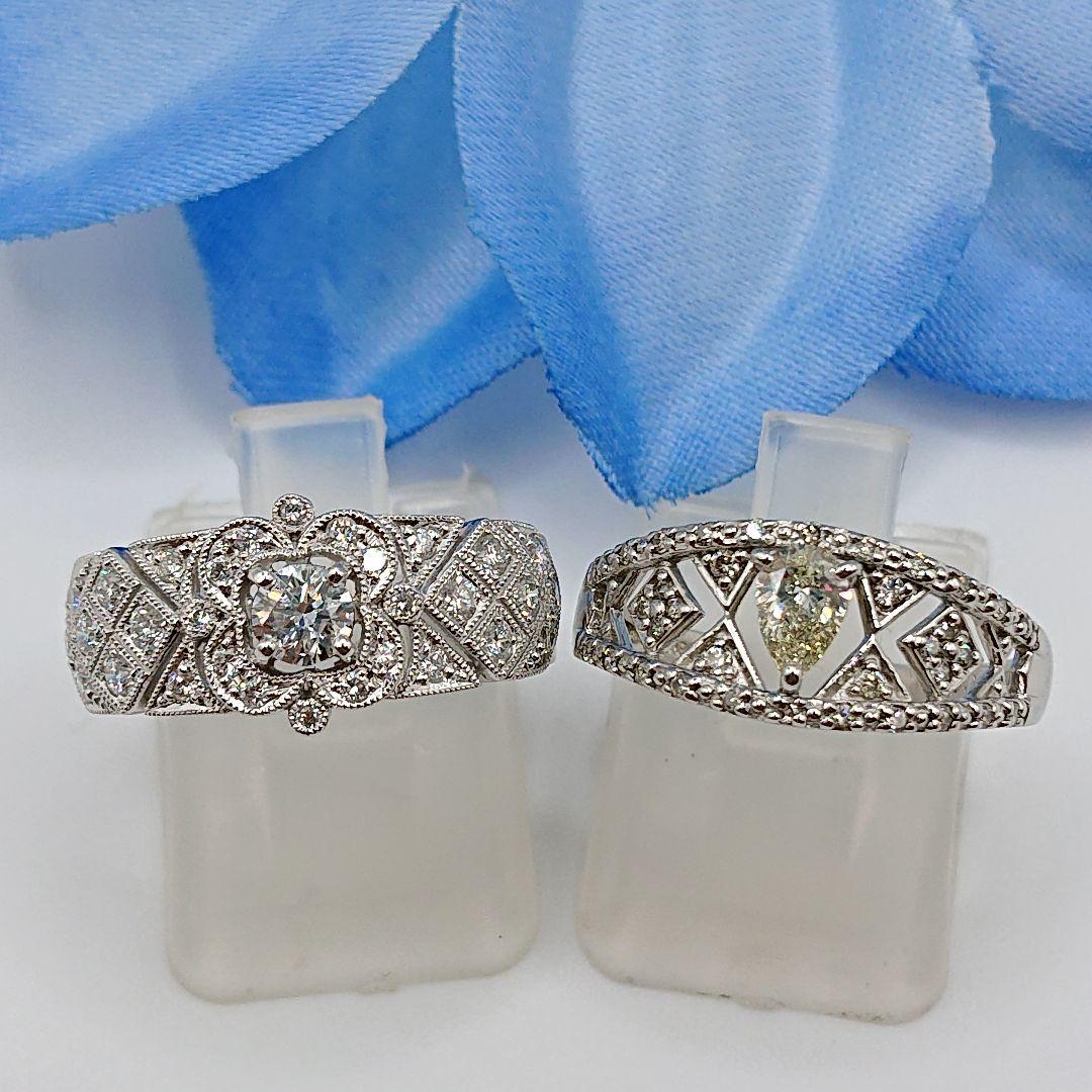 アンティーク風フラワーデザイン 天然ダイヤモンドリング Pt950