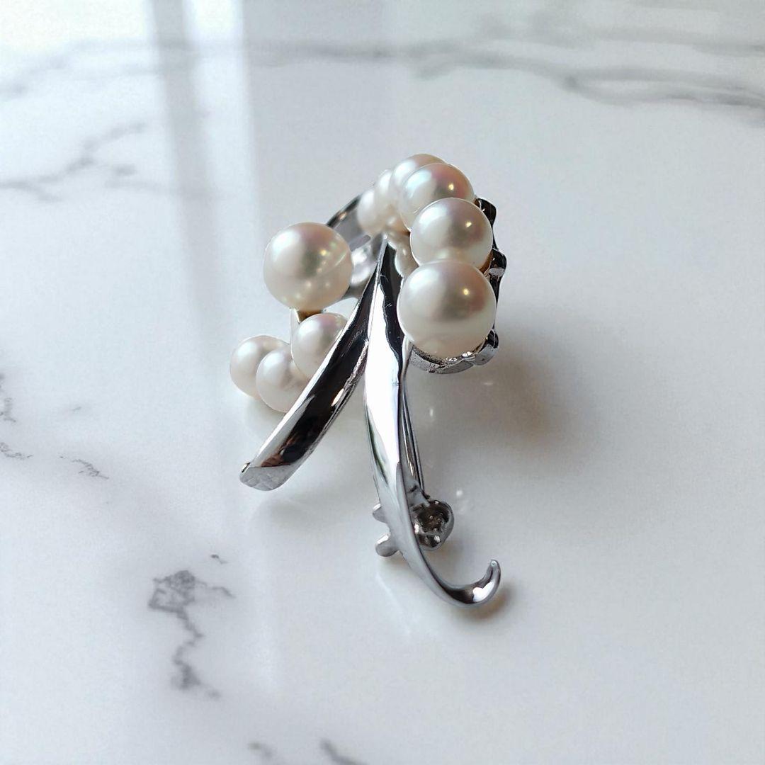美品✨️ミキモト　パールブローチ　あこや真珠　10粒　MS刻印　シルバー