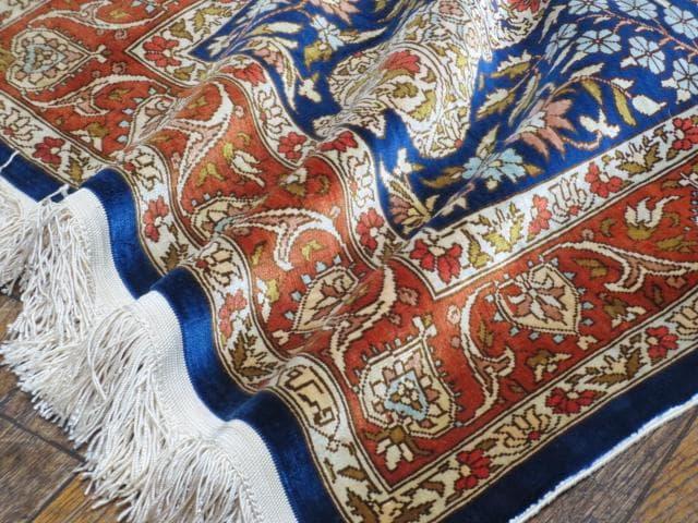 美品 手織り シルク トルコ HEREKE ヘレケ ゴルダニ文様 ペルシャ 絨毯