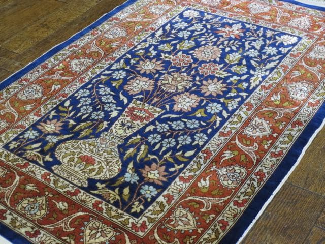 美品 手織り シルク トルコ HEREKE ヘレケ ゴルダニ文様 ペルシャ 絨毯