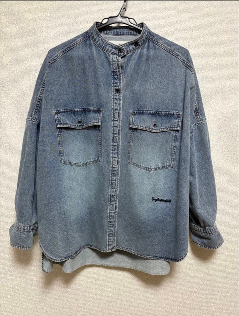 ピュアルセシン ヴィンテージライクデニムバンドカラーシャツ