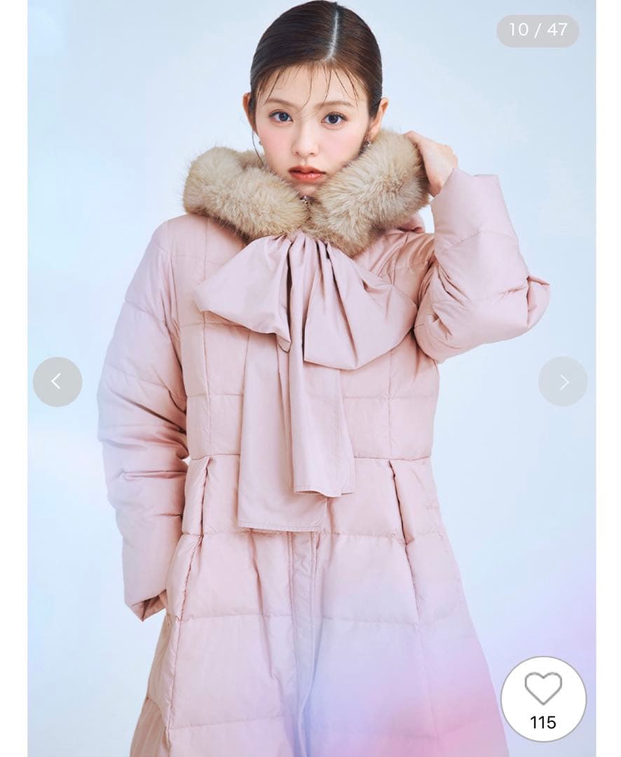 セルフォード　フードリボンロングダウンコート　ピンク　サイズ38（M相当）